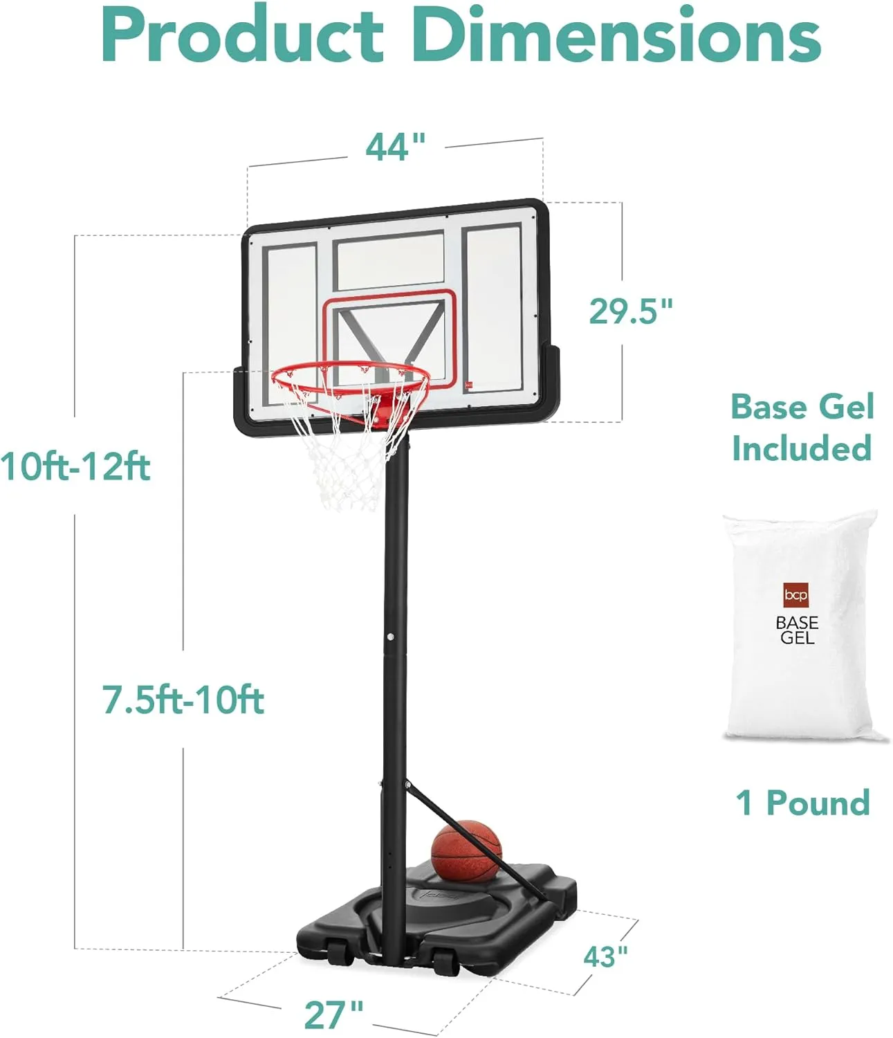 Best Choice Products 10ft Regulation Basketball Hoop, 7.5-10ft Height Adjustable Outdoor Goal w/Shock Absorbent Rim, Base Gel, 2 Wheels