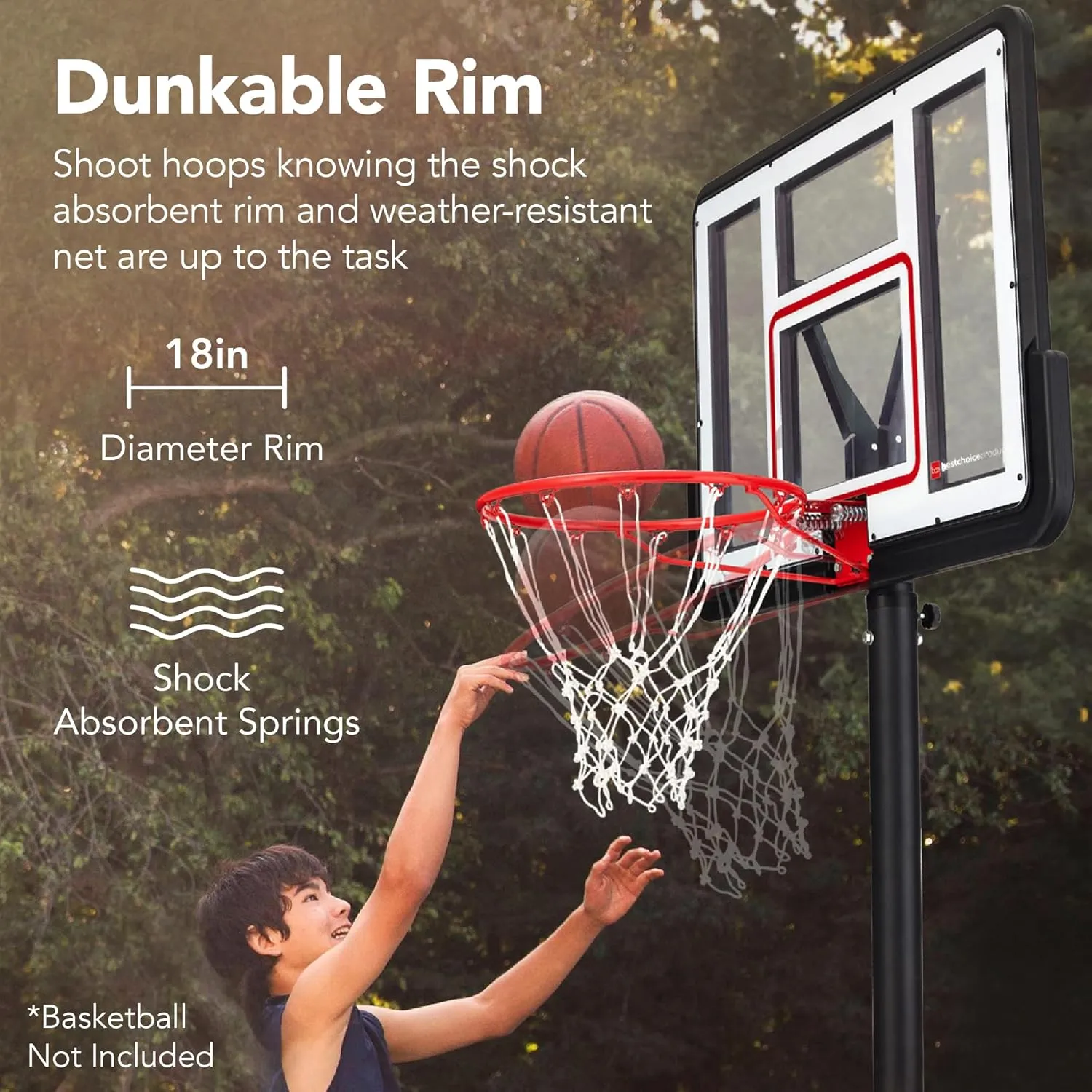 Best Choice Products 10ft Regulation Basketball Hoop, 7.5-10ft Height Adjustable Outdoor Goal w/Shock Absorbent Rim, Base Gel, 2 Wheels