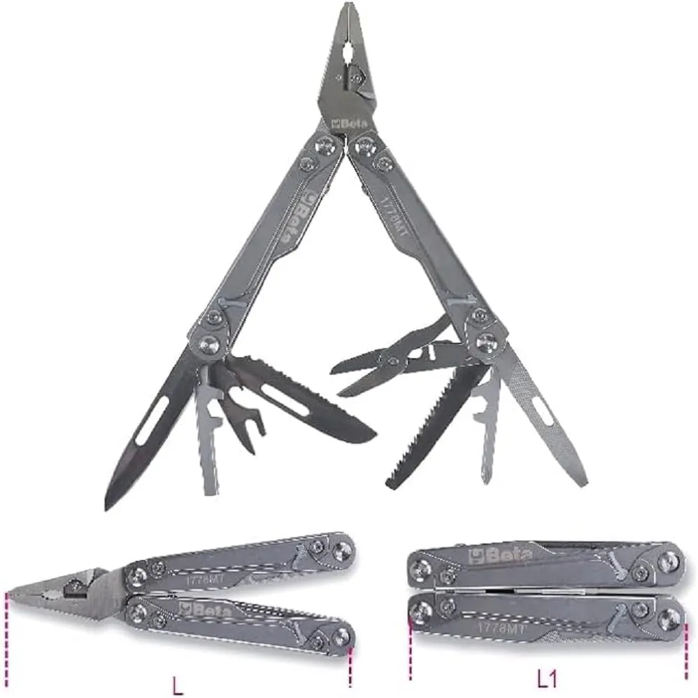 Beta 1778MT - Multifunctional Tool Complete with 9 Tools and 11 Inserts with 22 Functions, 4 Levers on Handles, 2 Lock/Unlock Buttons and Fabric Belt Pouch for Carrying