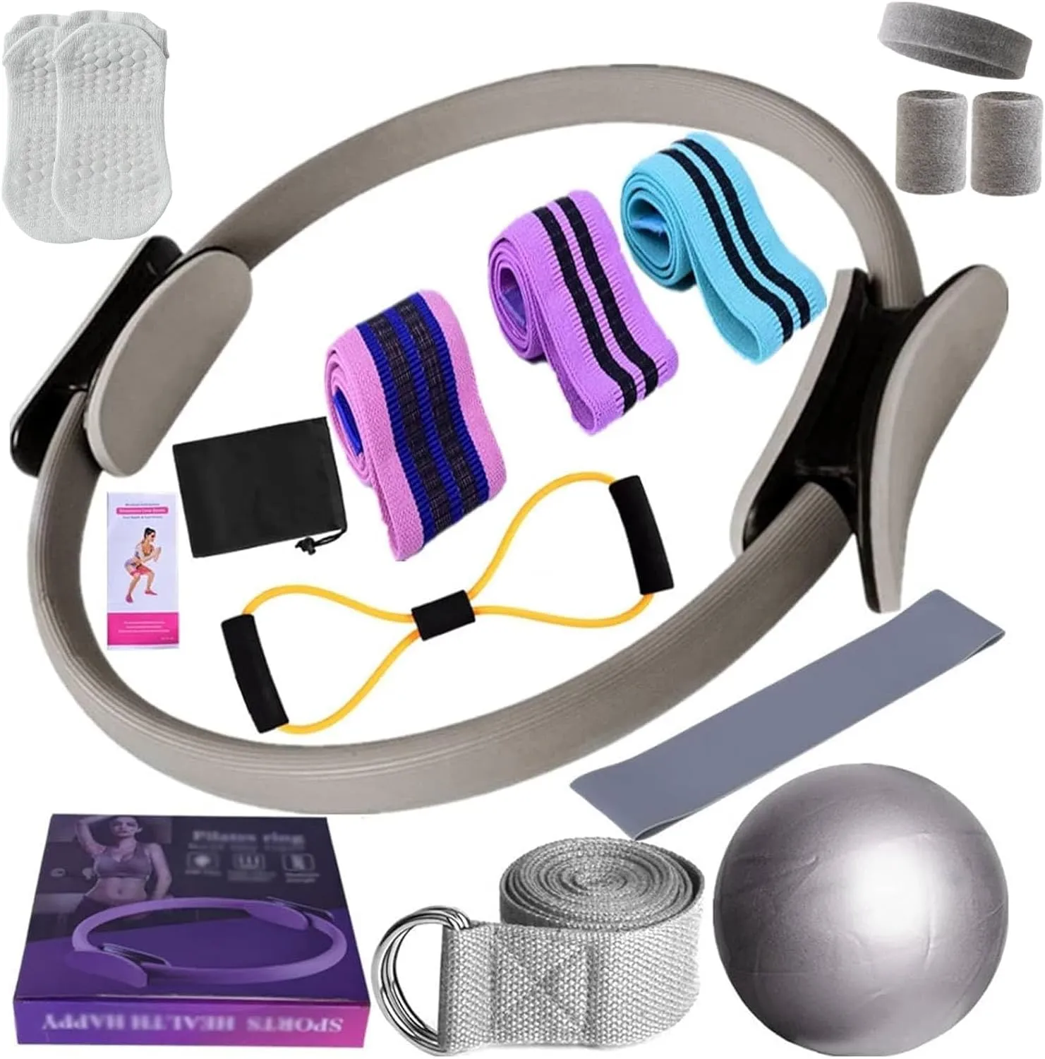 Better Me Pilates Kit, 11Pcs Better Me Pilates Essentials Kit for Women, Better Me Home Pilates Ring and Ball Set, Yoga Ball 25cm Figure 8 Resistance Band Yoga Bands for Home and Gym Workout