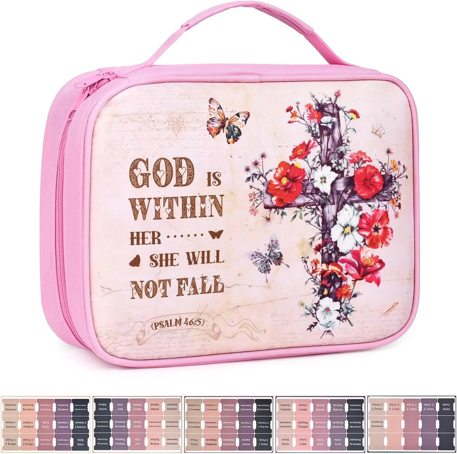 Bible Cover Case for Women, Bible Bag Carrying Case Holder with Bookmark Notation Stickers Bible Study Supplies, Ideal Mothers Day Christian Gifts for Women, Floral Cross