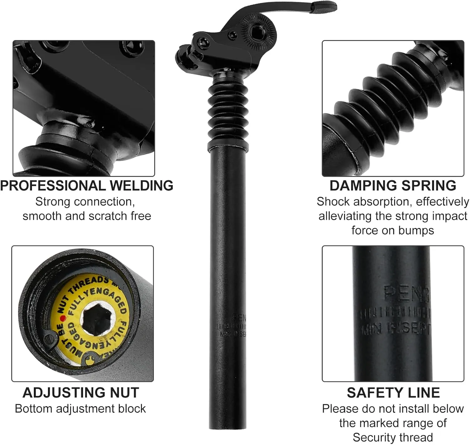 Bicycle Suspension Seat Post, 25.4mm/27.2mm/28.6mm/31.8mm/33.9mm Alumium Adjustable Seatpost Suspension Seat Post for Most Bicycle Mountain Road Bike MTB MTN BMX Electric Bicycle