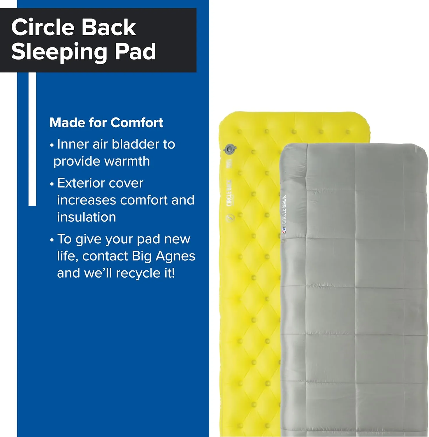 Big Agnes Circle Back Insulated Sleeping Pad - Sustainable & Recyclable 3-Season Air Pad with Removable Cover | 3-Season Camping & Backpacking - Wide Regular (25x72)