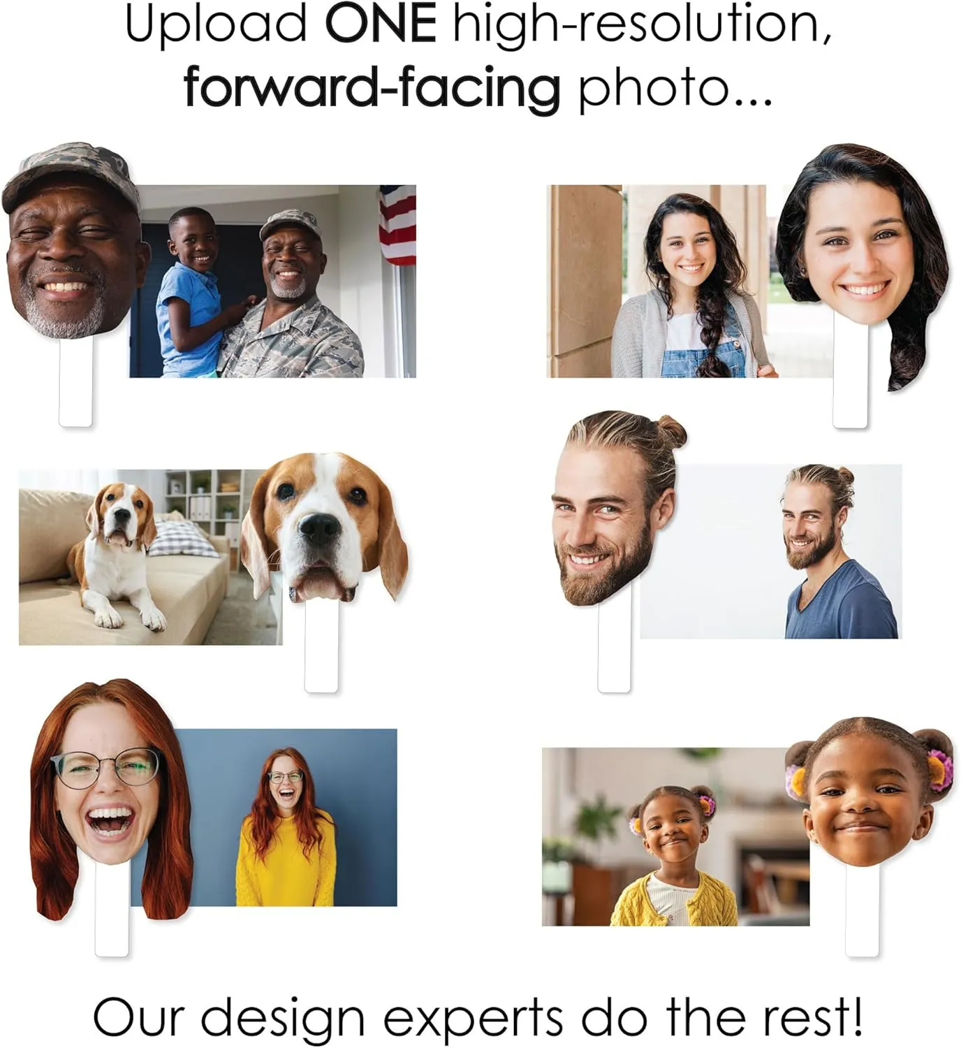 Big Dot of Happiness Fun Face Cutout Paddles - Custom Face on Stick Kit, Personalized Photo Booth & Fan Props, Upload 1 Photo, Unique Party Keepsakes - 6 pc