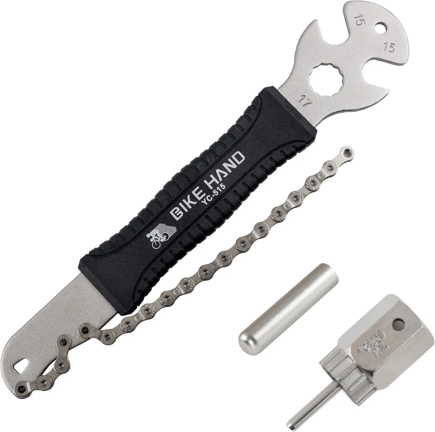 BIKE HAND 2 in 1 Bicycle Cassette Removal Installation Tool Kit with 15mm Pedal Wrench - Chain Whip and Lockring Tool with Detachable 12mm Guide Pin- Compatible with Shimano Sram HG System 7-12 Speed