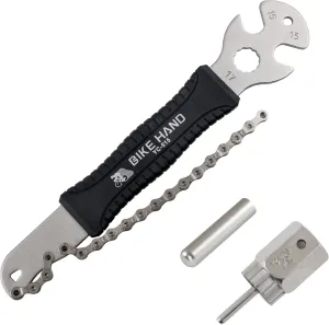 BIKE HAND 2 in 1 Bicycle Cassette Removal Installation Tool Kit with 15mm Pedal Wrench - Chain Whip and Lockring Tool with Detachable 12mm Guide Pin- Compatible with Shimano Sram HG System 7-12 Speed