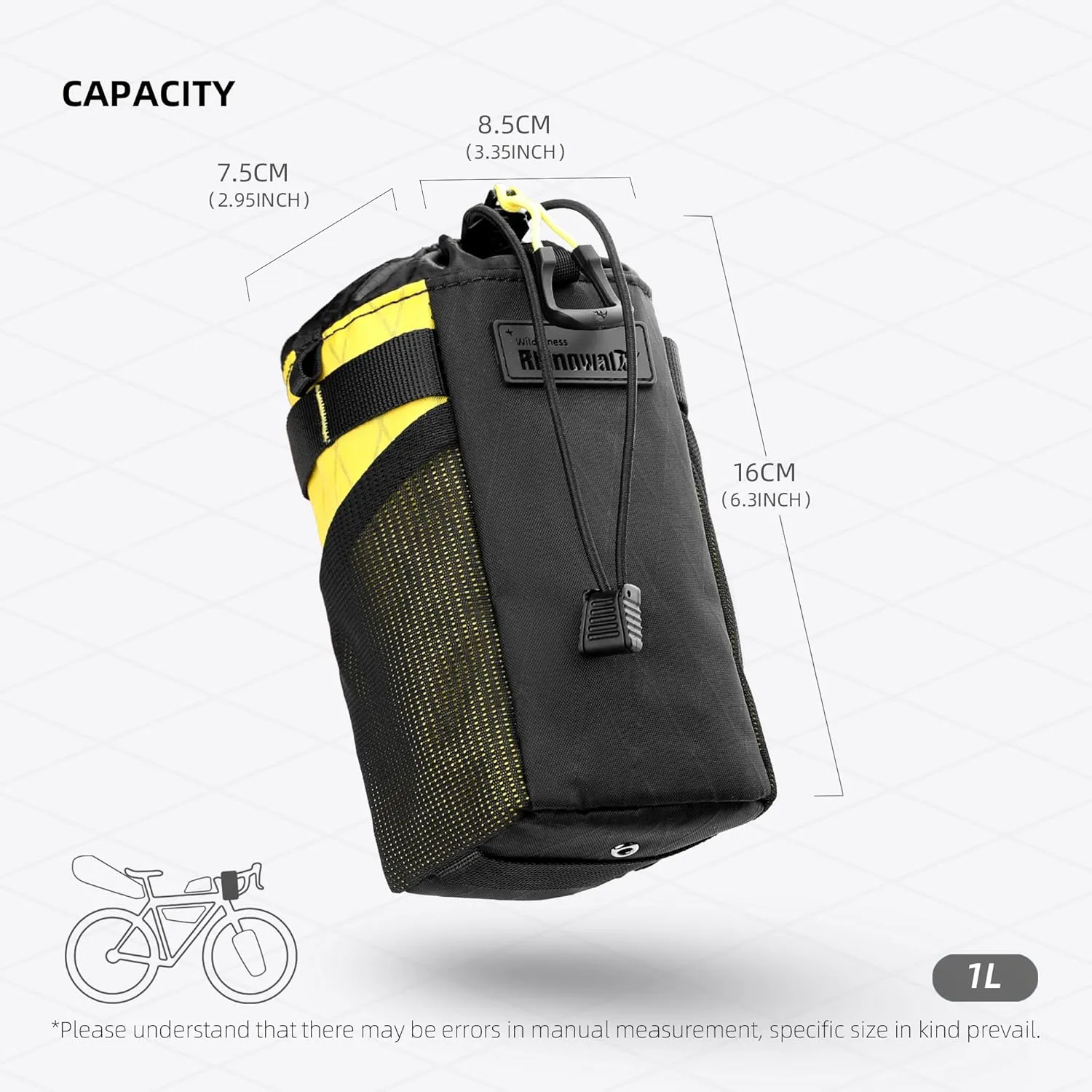 Bike Water Bottle Bag with Quick Release, Insulated & Waterproof, 3-Point Mounting, Drain Hole, Side Mesh Pockets – Durable Nylon for MTB, Road, and Gravel Bikes（Yellow）