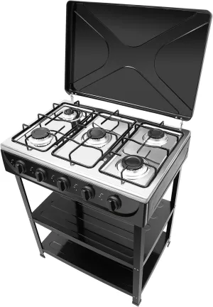 Black 5-Gang Natural Gas Stove Freestanding Gas Stove Multi-Purpose Rectangular Cooking Gas Stove with Precision Heat Control Knobs for Cooking, Stir-Frying, Traveling Outdoor Camping