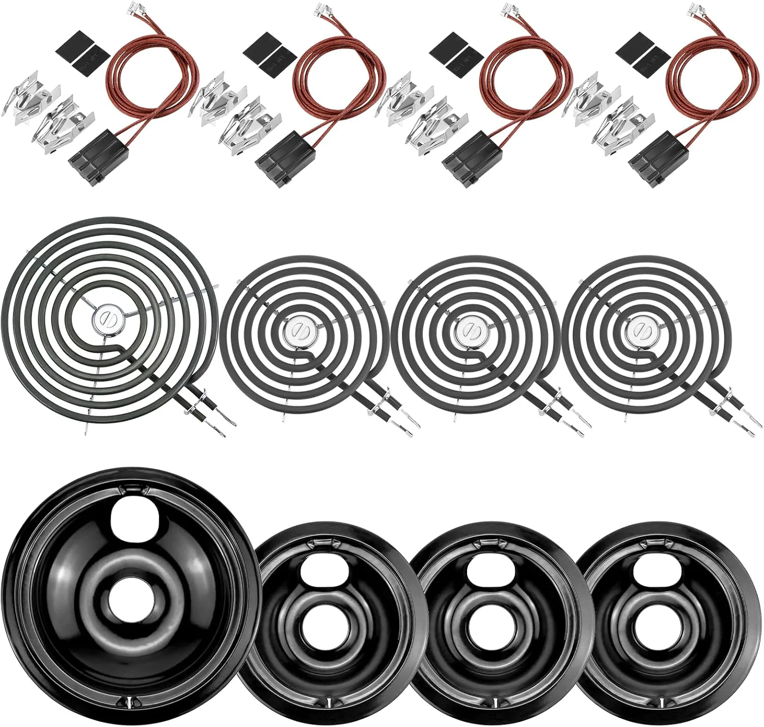 Black Burner Drip Pans WB31M19(8”) WB31M20(6”) Electric Stove Burner Replacement WB30M1(6") WB30M2(8")&WB17T10006 Terminal Block Compatible for G-E Hot-point Ken-more by MIFLUS