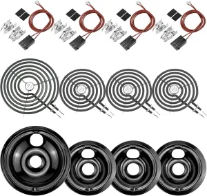 Black Burner Drip Pans WB31M19(8”) WB31M20(6”) Electric Stove Burner Replacement WB30M1(6") WB30M2(8")&WB17T10006 Terminal Block Compatible for G-E Hot-point Ken-more by MIFLUS