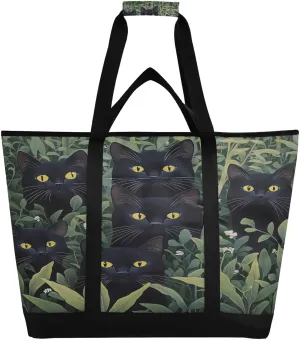 Black Cat Flower Plants Reusable Insulated Lunchbox Cooler Bag, Leakproof Kitchen Grocery Bag Collapsible Portable Cooler Tote Bag for Picnic, Camping, Office, Travel