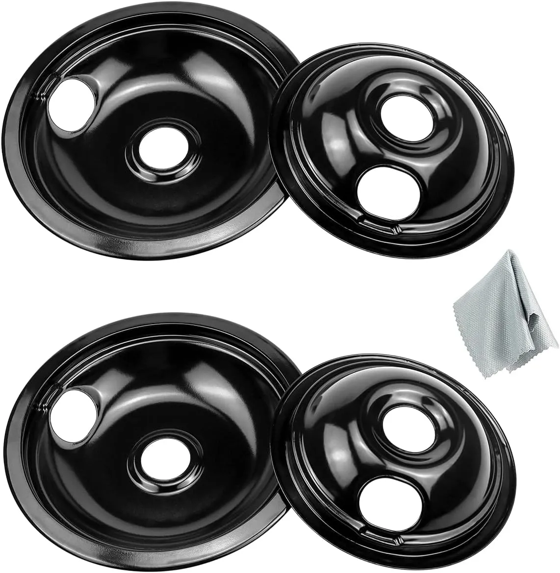 Black Porcelain Drip Pans Set 4-Pack 318067041 & 318067051 Compatible with Frigi-daire Ken-more Range Oven Replaces Electric Range Stove Burner 5304430149,5304430150 by Fetechmate