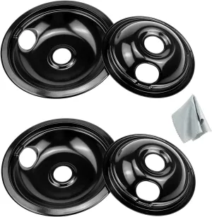 Black Porcelain Drip Pans Set 4-Pack 318067041 & 318067051 Compatible with Frigi-daire Ken-more Range Oven Replaces Electric Range Stove Burner 5304430149,5304430150 by Fetechmate