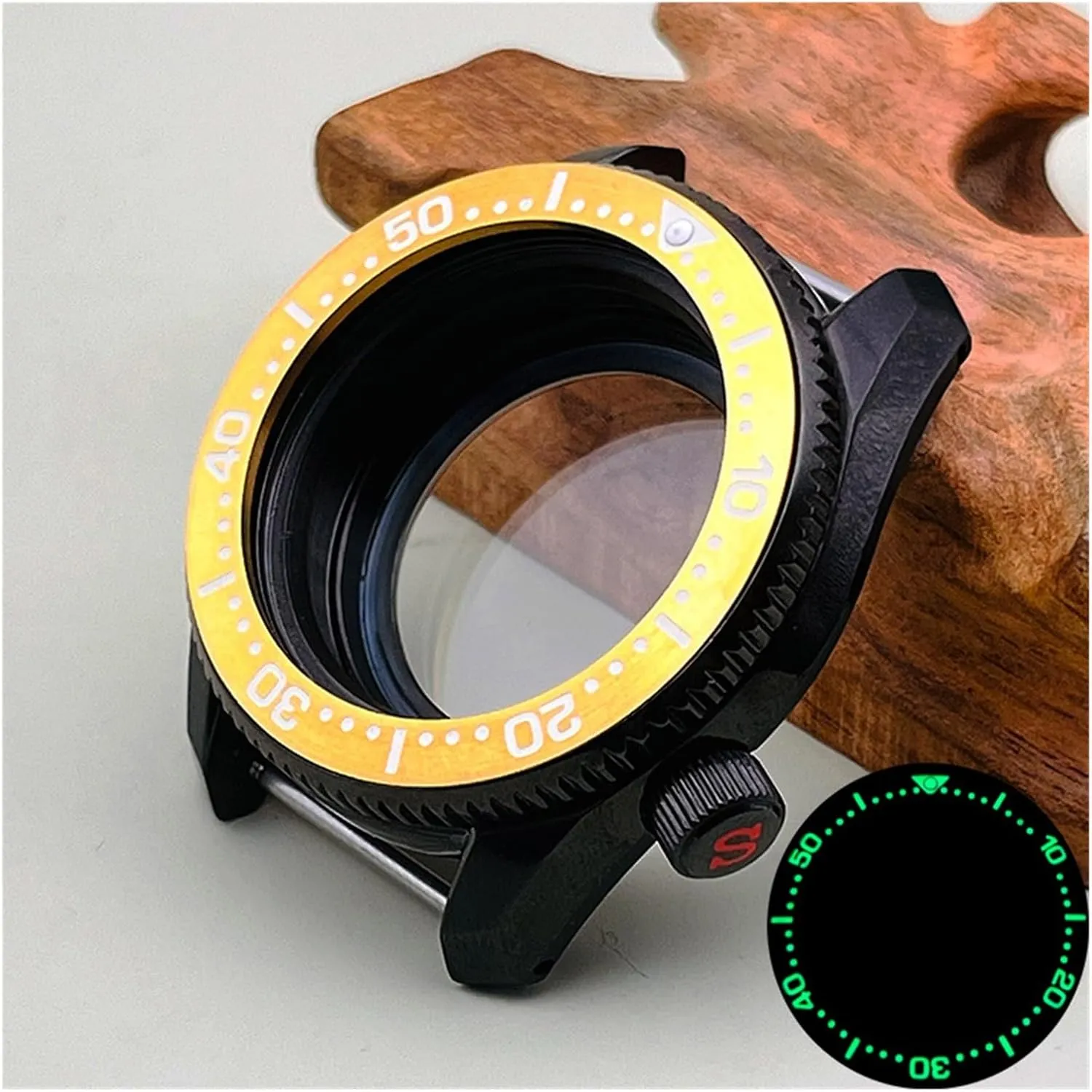 Black SPB185 SPB187 Watch Case Fit For NH35 NH36 Movement Transparent Back Cover Green Luminous insert Spb185 Watch Cases