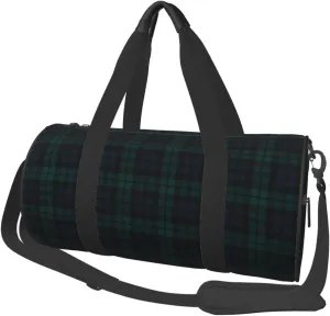 Black Watch Tartan Large Capacity Round Travel Bag,Sport Duffel Bag With Sponge Padding & Organizer Pockets For Gym Beach Trips