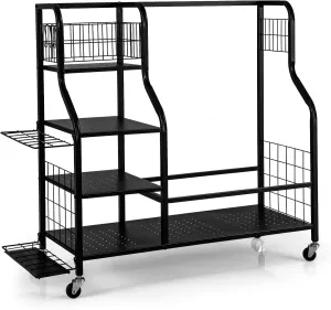Blessing2220 Golf Bag Organizer Garage Storage, Golf Bag Rack for 2 Golf Bags and Golf Equipment Accessories, Golf Club Storage Stand with Golf Clubs Rack and Lockable Wheels