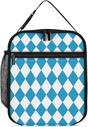 Blue Rhombus Geometry Reusable Lunch Bag Insulated Portable Lunch Box Bag Leak Proof Dining Bag Lunch Box Container Tote Pattern103
