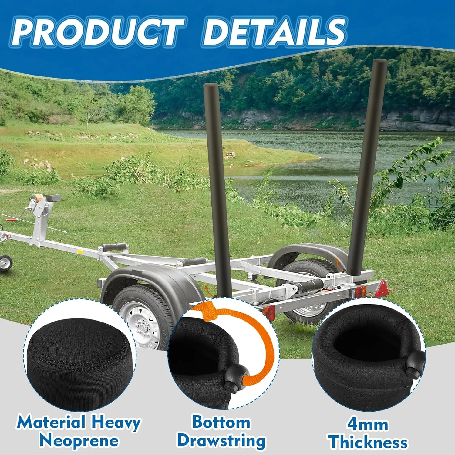 Boat Trailer Guide Pole Covers - Neoprene Boat Trailer Pads for Guides, Heavy Duty Marine Trailer Guide Covers for Jet Ski Boat Sailboat Trailer