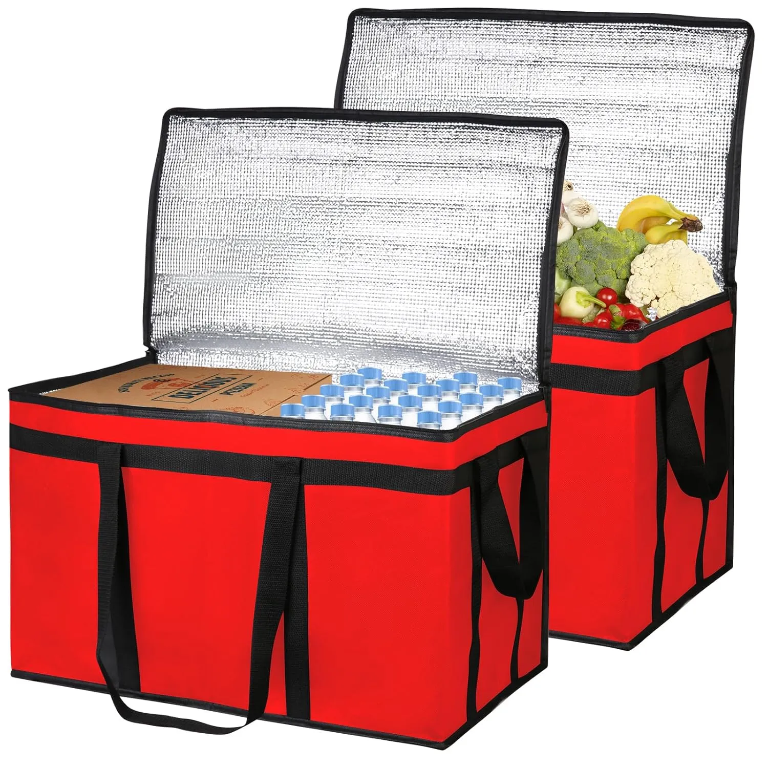Bodaon Large 2-Pack Insulated Food Delivery Bag, XXXL Pizze Cooler Bags, Dashers Door Dash Accessories, Thermal Cold/Hot Styrofoam Carrier for Doordash/Travel/Shopping/Catering/Car