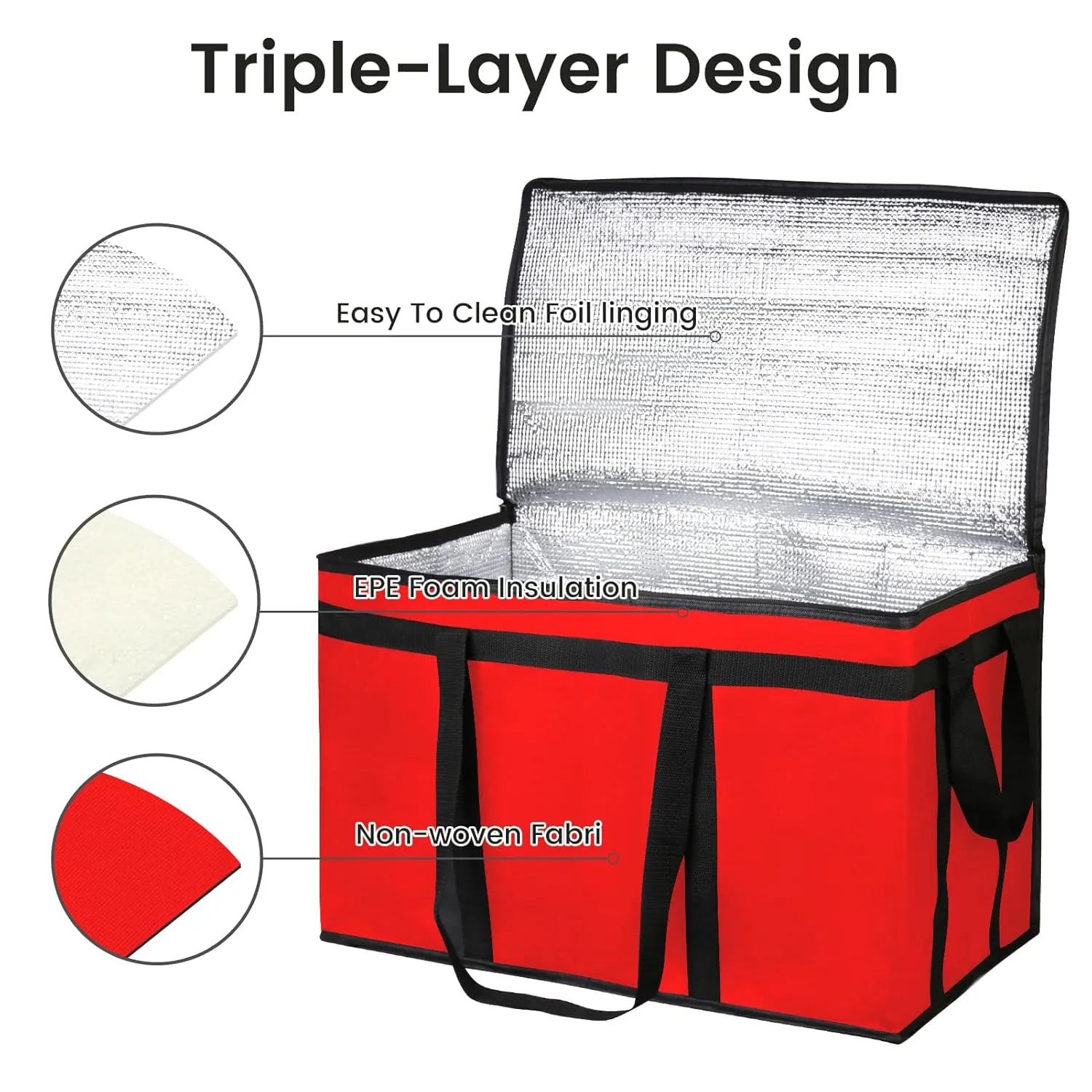 Bodaon Large 2-Pack Insulated Food Delivery Bag, XXXL Pizze Cooler Bags, Dashers Door Dash Accessories, Thermal Cold/Hot Styrofoam Carrier for Doordash/Travel/Shopping/Catering/Car