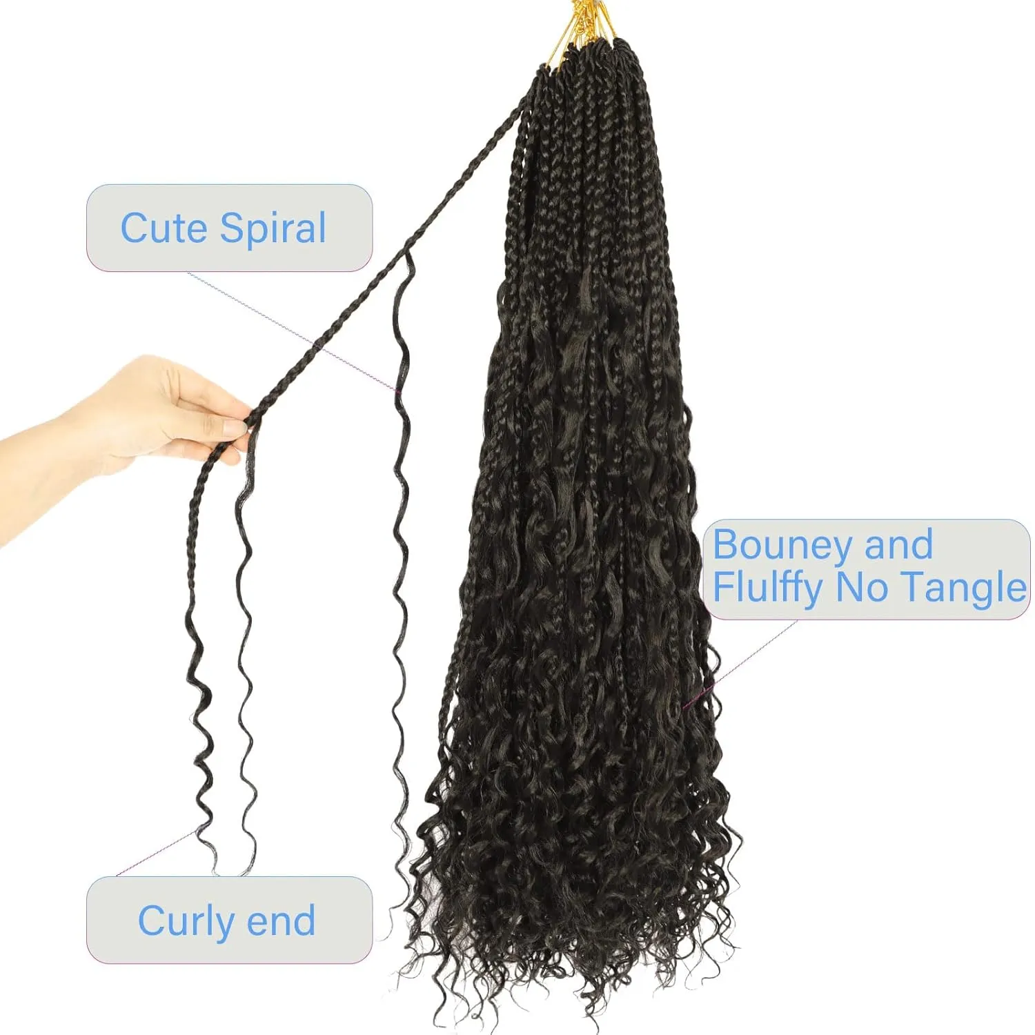 Boho Crochet Braids for Black Women - Goddess Box Braids, 24inch, 8Pack, Pre Looped, Synthetic, Black