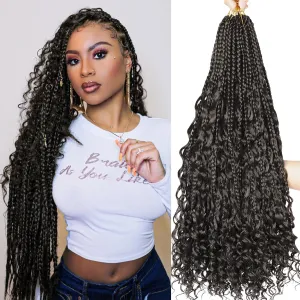 Boho Crochet Braids for Black Women - Goddess Box Braids, 24inch, 8Pack, Pre Looped, Synthetic, Black