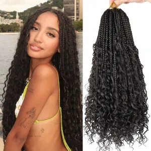 Boho Goddess Box Braids Crochet Hair 18 inch, 8 Packs Crochet Box Braids for Black Women Pre-looped Bohomian Box Braids Crochet Braids Synthetic Braiding Hair Extension #4