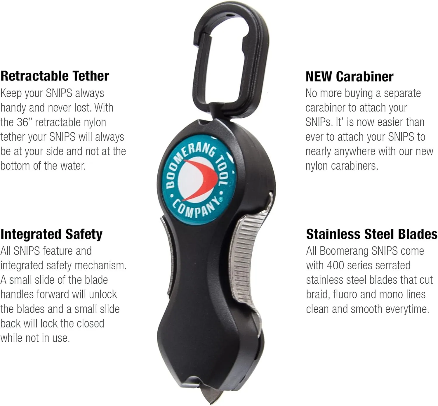 Boomerang Tool Company SNIP Fishing Line Cutters with Retractable Tether and Stainless Steel Blades that Cut Braid, Mono and Fluoro Lines Clean and Smooth!