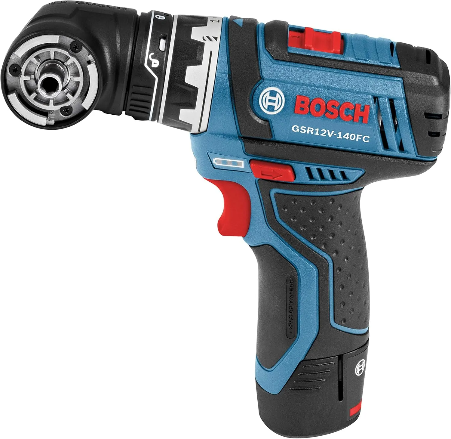 BOSCH GSR12V-140FCB22 12V Drill/Driver 5-In-1 Flexiclick System - Torque, Lightweight, Magnetic Bit Holder, Keyless Chuck, Right Angle & Offset Attachments. Includes 2.0 Ah Batteries & Charger