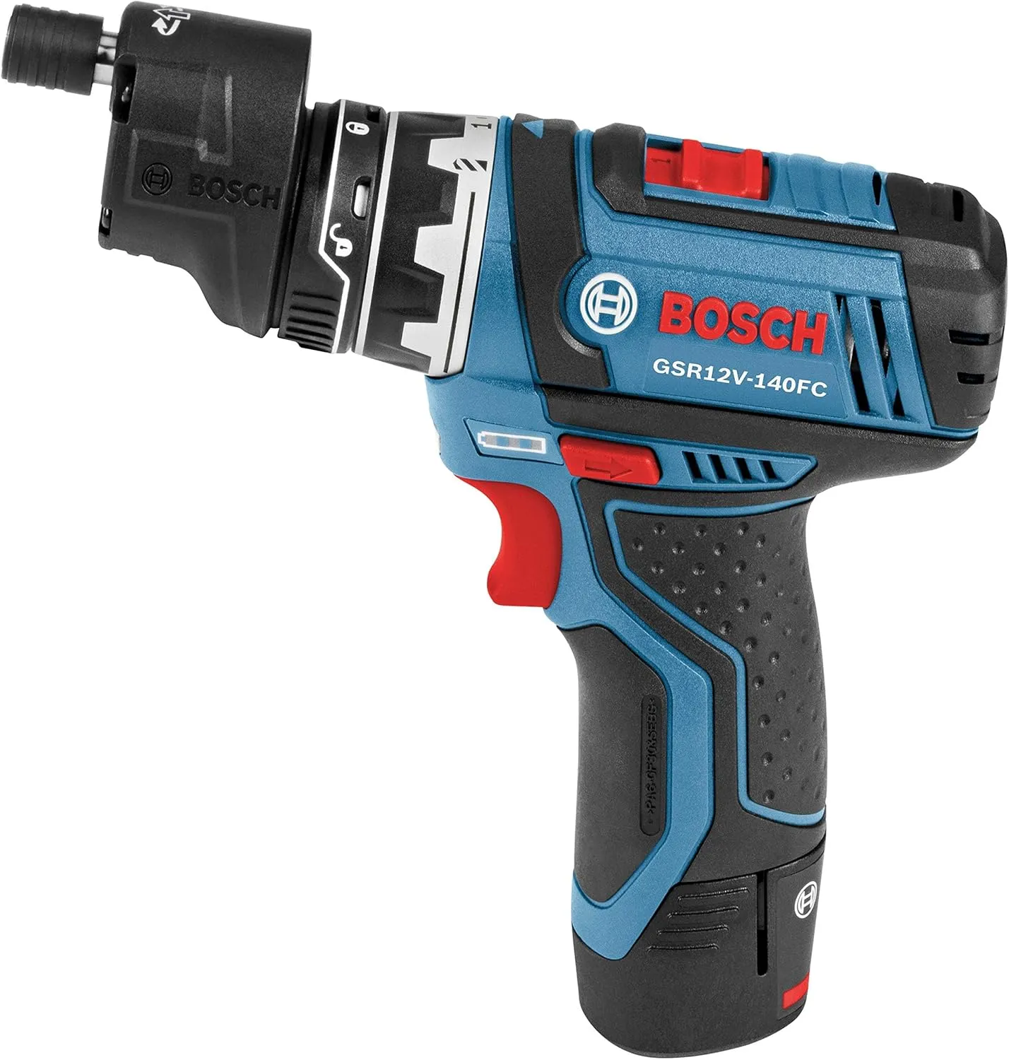 BOSCH GSR12V-140FCB22 12V Drill/Driver 5-In-1 Flexiclick System - Torque, Lightweight, Magnetic Bit Holder, Keyless Chuck, Right Angle & Offset Attachments. Includes 2.0 Ah Batteries & Charger