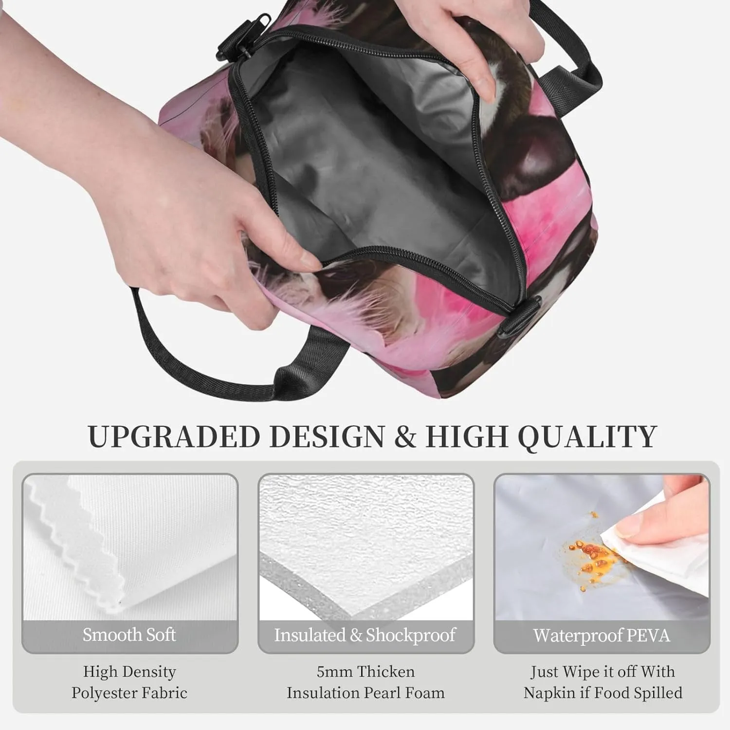 Boston Terrier Puppy Sleep Among Lunch Bag Hand Tote Crossbody Insulated Lunch Bag Large Portable Lunch Box