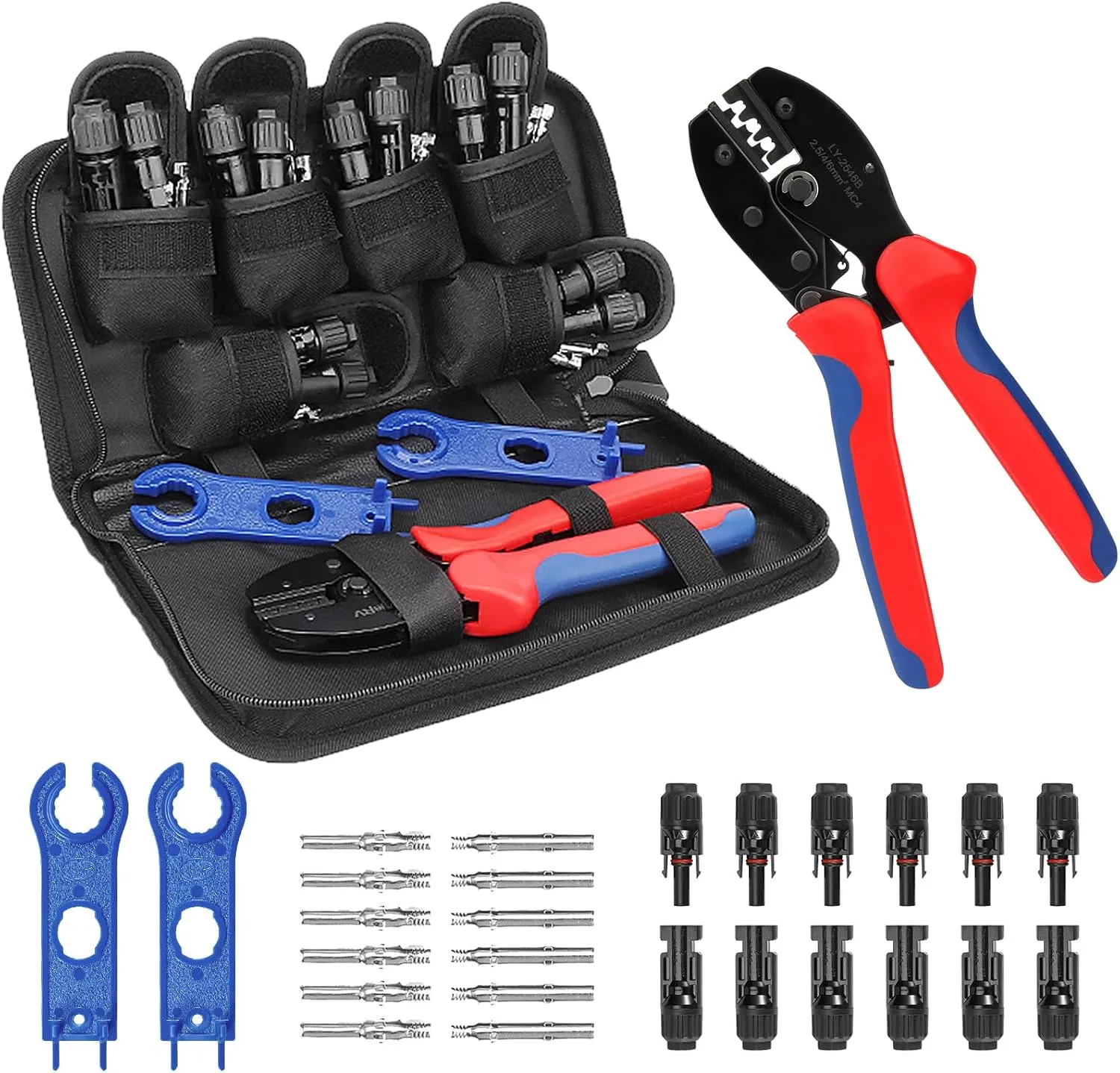 BougeRV Solar Crimper Tool Kit - Crimper, 6 Pairs Connectors, Spanner Wrench for Solar Panel Cable Assembly and Installation