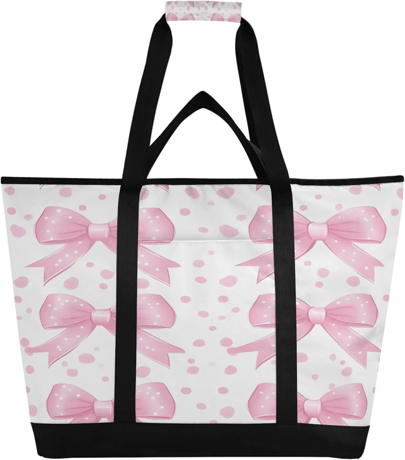 Bowknot Reusable Insulated Cooler Bag with Ice Pack Compartment - Large 47L Waterproof Thermal Grocery Tote for Picnic Beach Camping Lunch Storage