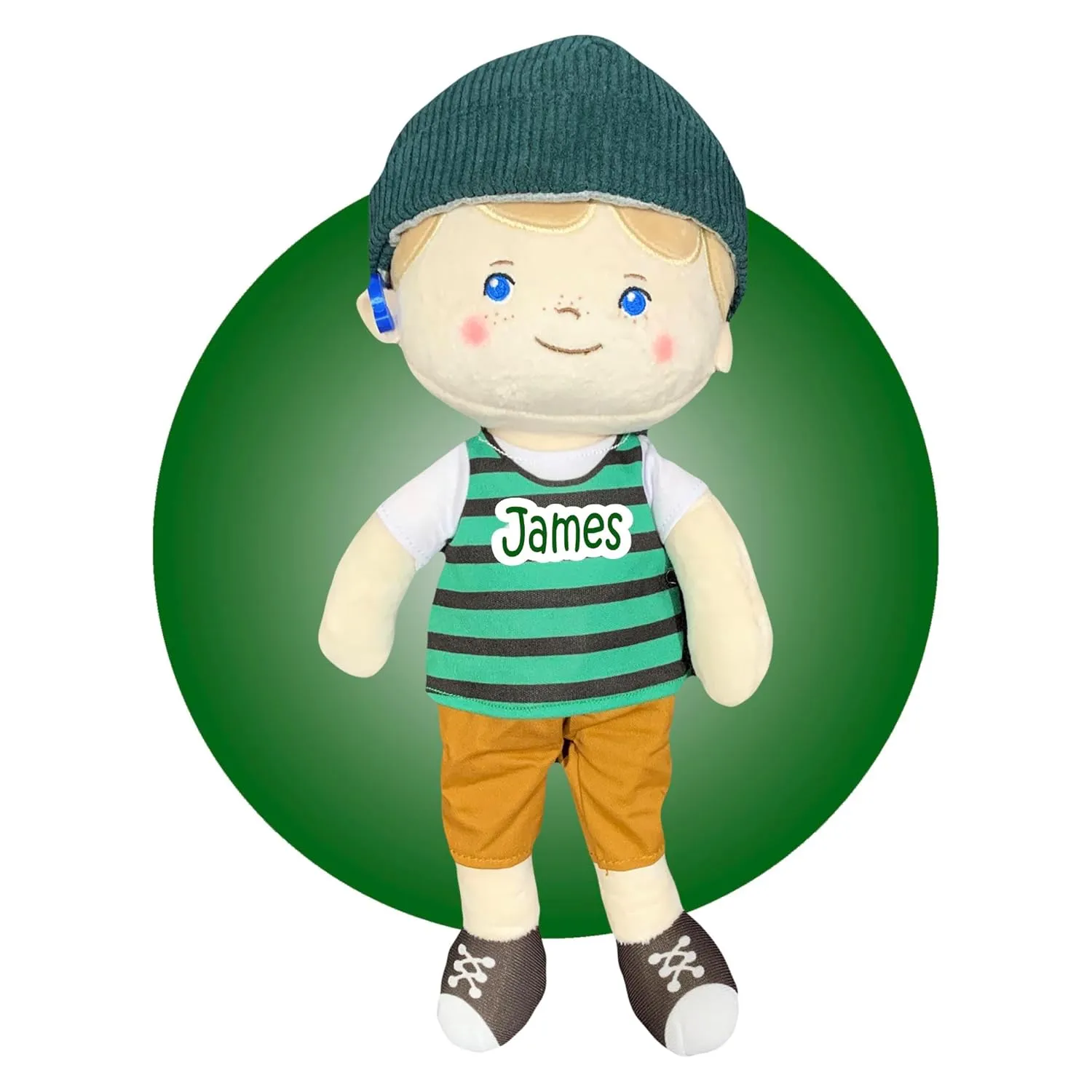 Boy Doll With Hearing Aids - Personalized Hearing Impaired Doll - Boy Doll Wearing Hearing Aids - Toy Hearing Aid for Dolls - Choose Hearing Aid Location - Dolls With Hearing Disabilities (Boy w/Hat Doll)