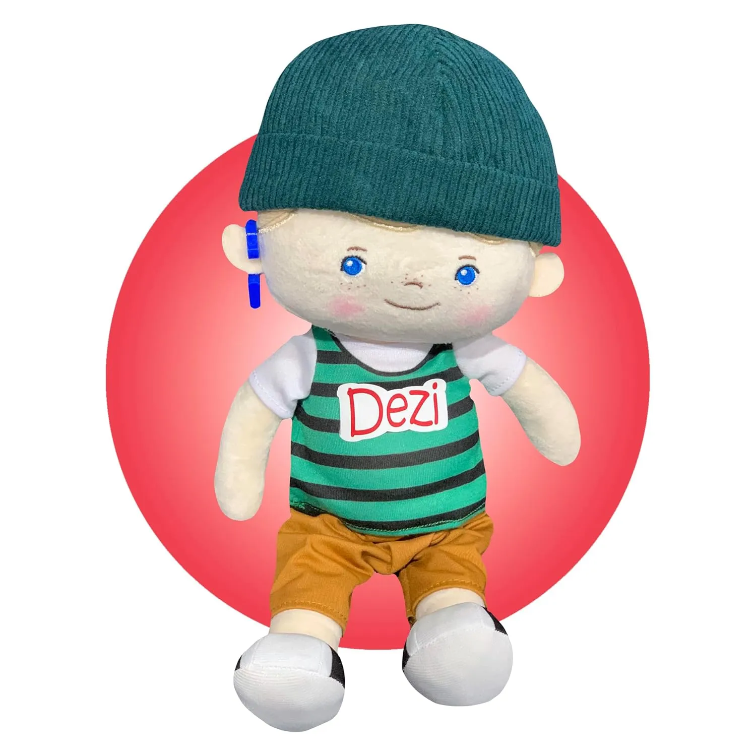 Boy Doll With Hearing Aids - Personalized Hearing Impaired Doll - Boy Doll Wearing Hearing Aids - Toy Hearing Aid for Dolls - Choose Hearing Aid Location - Dolls With Hearing Disabilities (Boy w/Hat Doll)