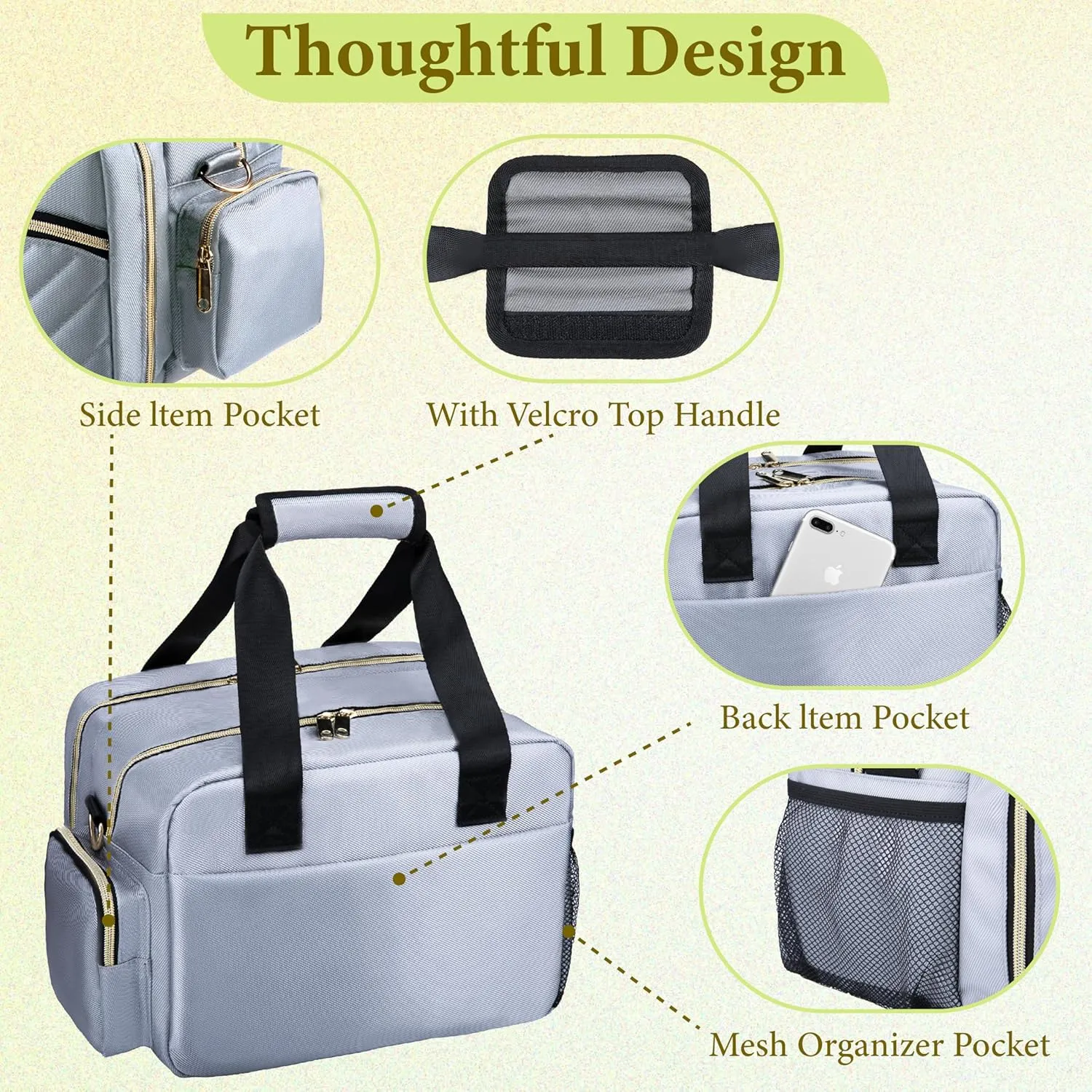 Breastmilk Cooler Bag Fits 6 Baby Bottles up to 9 Ounce with Ice Pack, Wearable Breast Pump Bag Plus , Insulated Bottle Travel Bag Compatible with Momcozy/Elvie/Willow, with Shoulder Strap Grey
