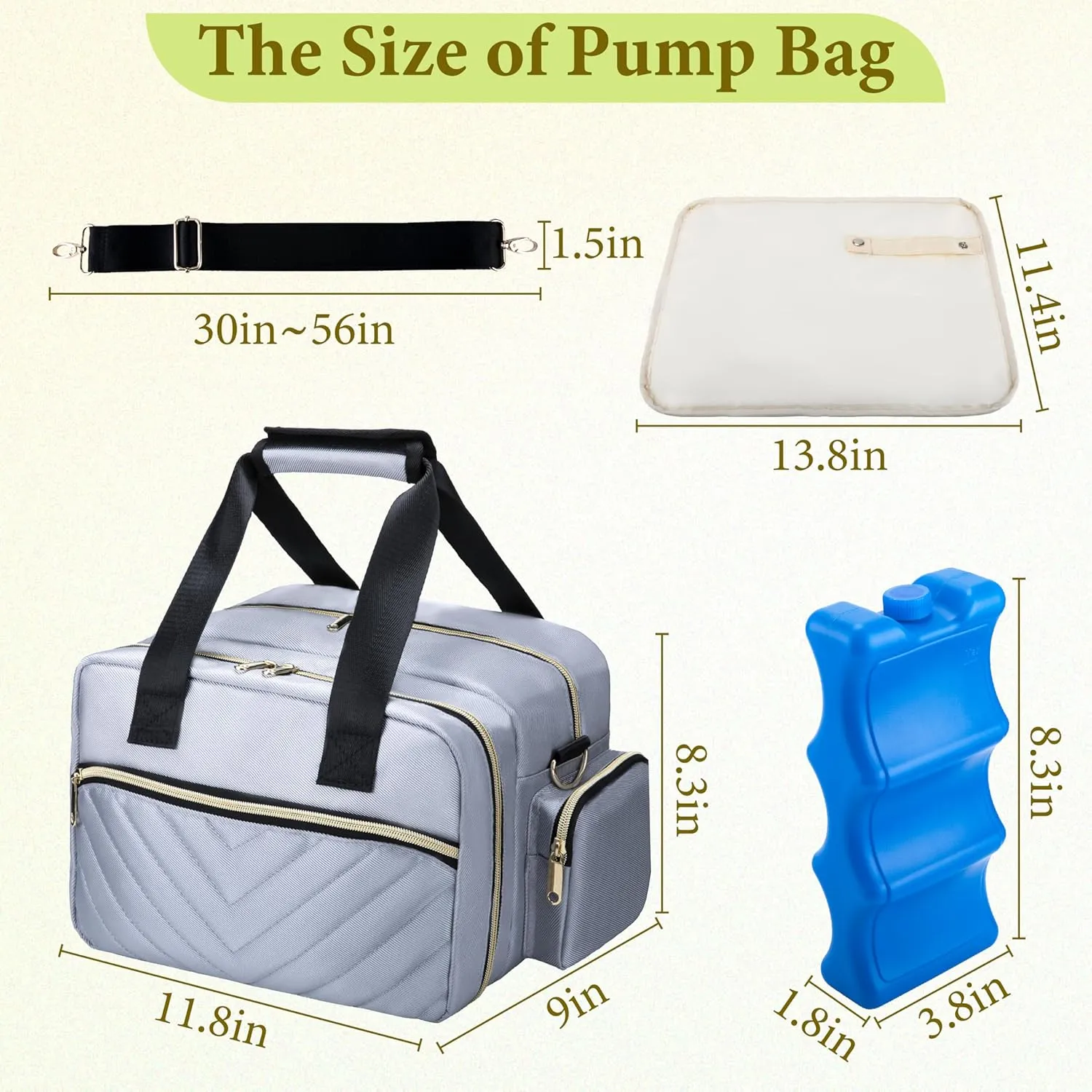 Breastmilk Cooler Bag Fits 6 Baby Bottles up to 9 Ounce with Ice Pack, Wearable Breast Pump Bag Plus , Insulated Bottle Travel Bag Compatible with Momcozy/Elvie/Willow, with Shoulder Strap Grey