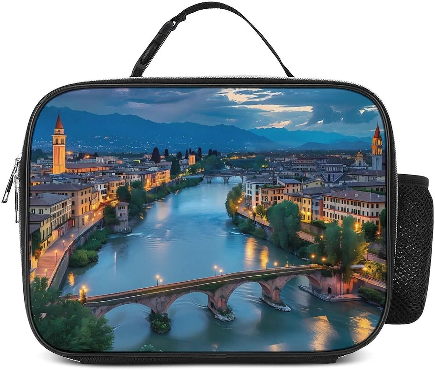 Bridge Ponte Degli Alpini at River Brenta Lunch Tote Bag for Work Picnic Travel Durable Insulated Lunch Box Container Portable Lunch Bags