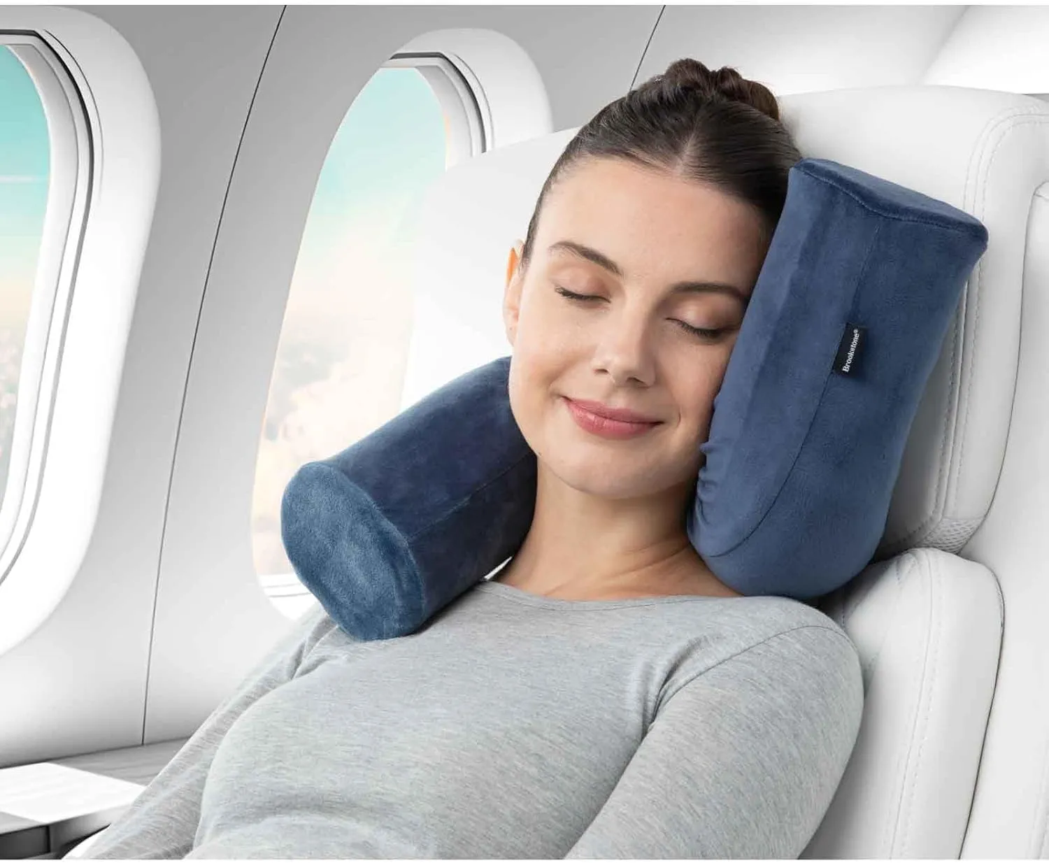 Brookstone Free Form Travel Pillow - Lightweight Flexible Memory Foam Travel Neck Pillow for Sleeping, Car, Airplane & Travel Support, Blue