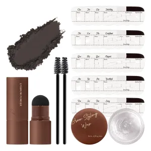 Brow Charm Stencil Kit, Browcharm Waterproof Eyebrow Stamp Stencil Kit, Eyebrow Stencil Kit for Women, Long-Lasting & Smudge-Proof (2#Dark gray)