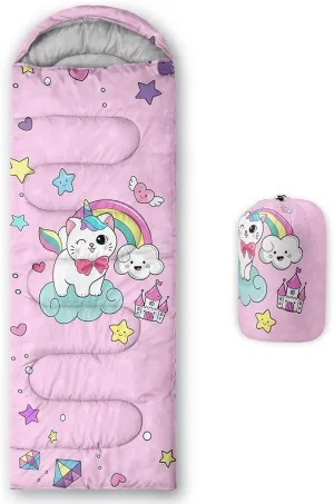 BSNTHO Pink Unicorn Camping Sleeping Bags,3 Season Warm & Cool Weather,Lightweight,Waterproof Sleeping Bags for Adults & Kids,Traveling,and Outdoors,Camping Gear Equipment,31x90inch