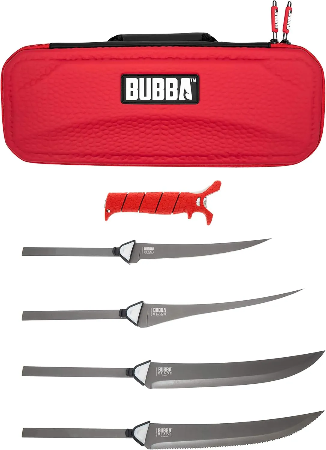 BUBBA Multi-Flex Interchangeable Blade Kit, with Non-Slip Grip Handle, 2 Ti-Nitride S.S. Coated Non-Stick Blades and Case for Fishing