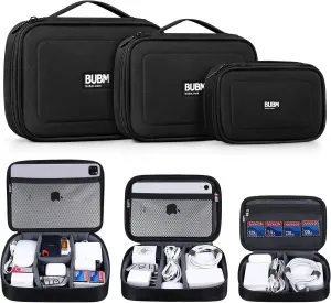 BUBM Cable Organizer Bag 3pcs Electronics Travel Organizer for Hard Drives, Cables, Phone, USB, SD Card（2 Year Warranty