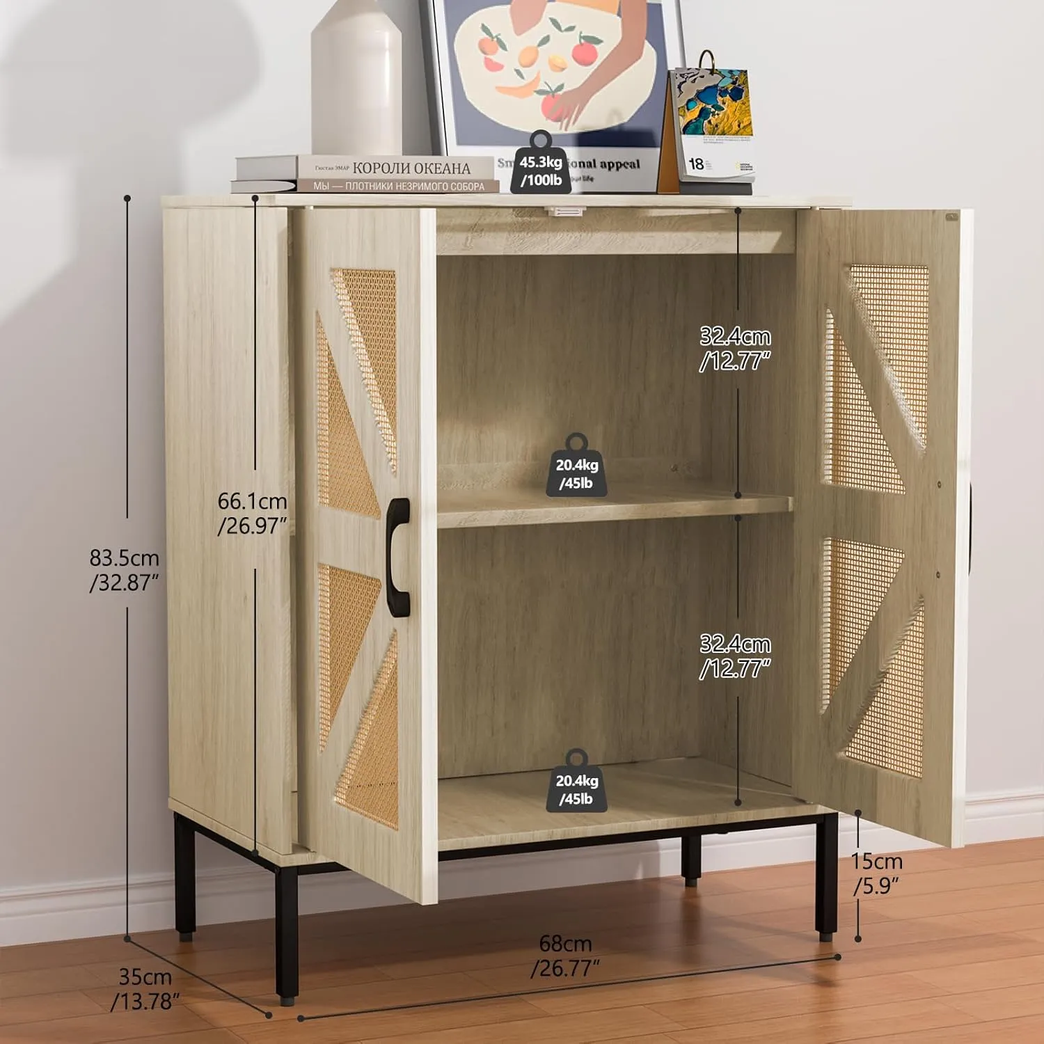 Buffet Cabinet with Storage Sideboard Accent Modern Credenza with Doors & Shelves 32.9" Tall Media Console Mid Century Coffee Bar Table for Living Room Kitchen Dining Room Hallway