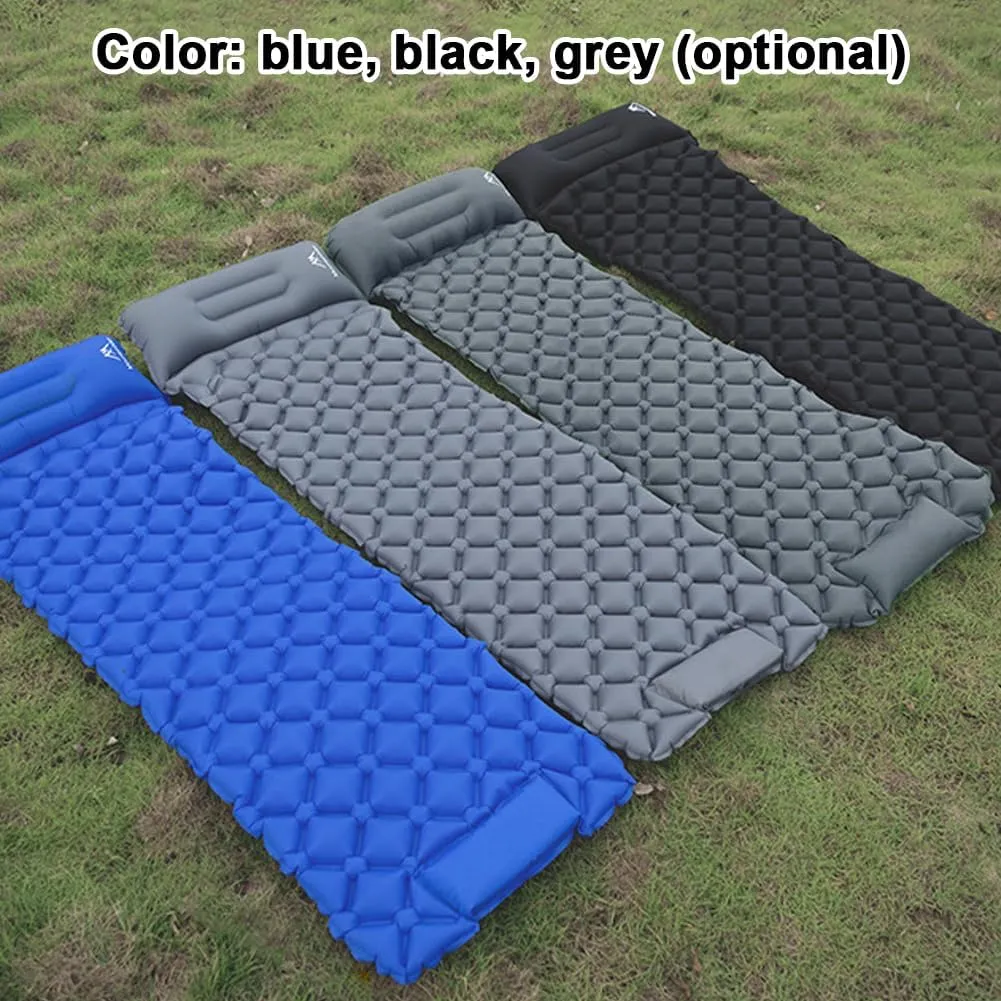 Built in Pump Mattress Outdoor Camping Picnic Sleeping Mat Travel Portable Soft Mattress Comfort Inflation Mattress with Pillow Proof Ground Mat (Black)