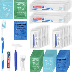Bulk Hygiene Kits Homeless Supplies Bulk for Homeless Shelters, Travel, Charity, Hotel Include Razors with Shaving Cream, Body Wash, Shampoo and Liquid Laundry (50)