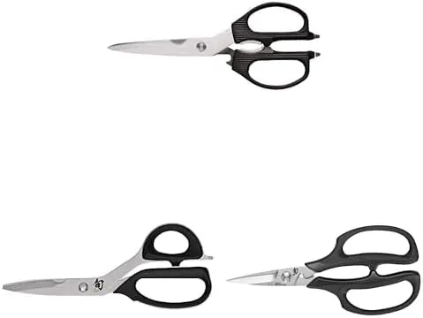 Bundle of Shun Multi Purpose Shears, Black, 3.5 Inch Blade   Shun Cutlery Kitchen Shears, Stainless Steel Cooking Scissors   Shun Cutlery Herb Shears, Stainless Steel Cooking Scissors, 7.5 inches