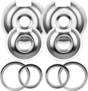 Burner Drip Pans 2 Large 8'' WB32X10013 & 2 Small 6'' WB32X10012 Chrome Drip Pan Set for GE Hotpoint Electric Stove Top - Include 2 Pcs 6'' Drip Pan/Ring and 2 Pcs 8'' Drip Pan/Ring by AMI PARTS