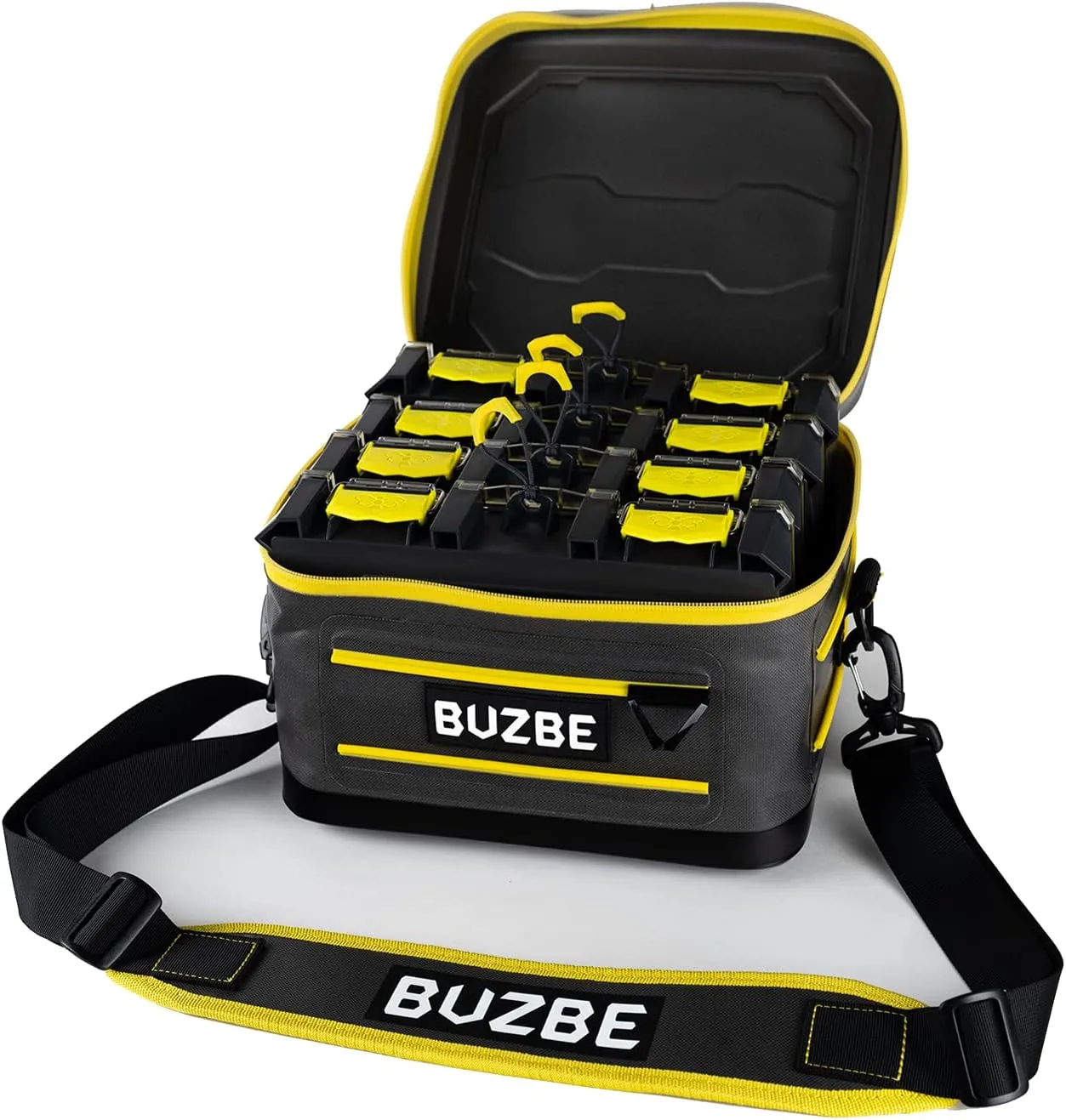 BUZBE Swarm 15 Modular Dry Bag, Premium Waterproof, Customizable Fishing Bag, Compact, Saltwater Ready, Grey and Yellow