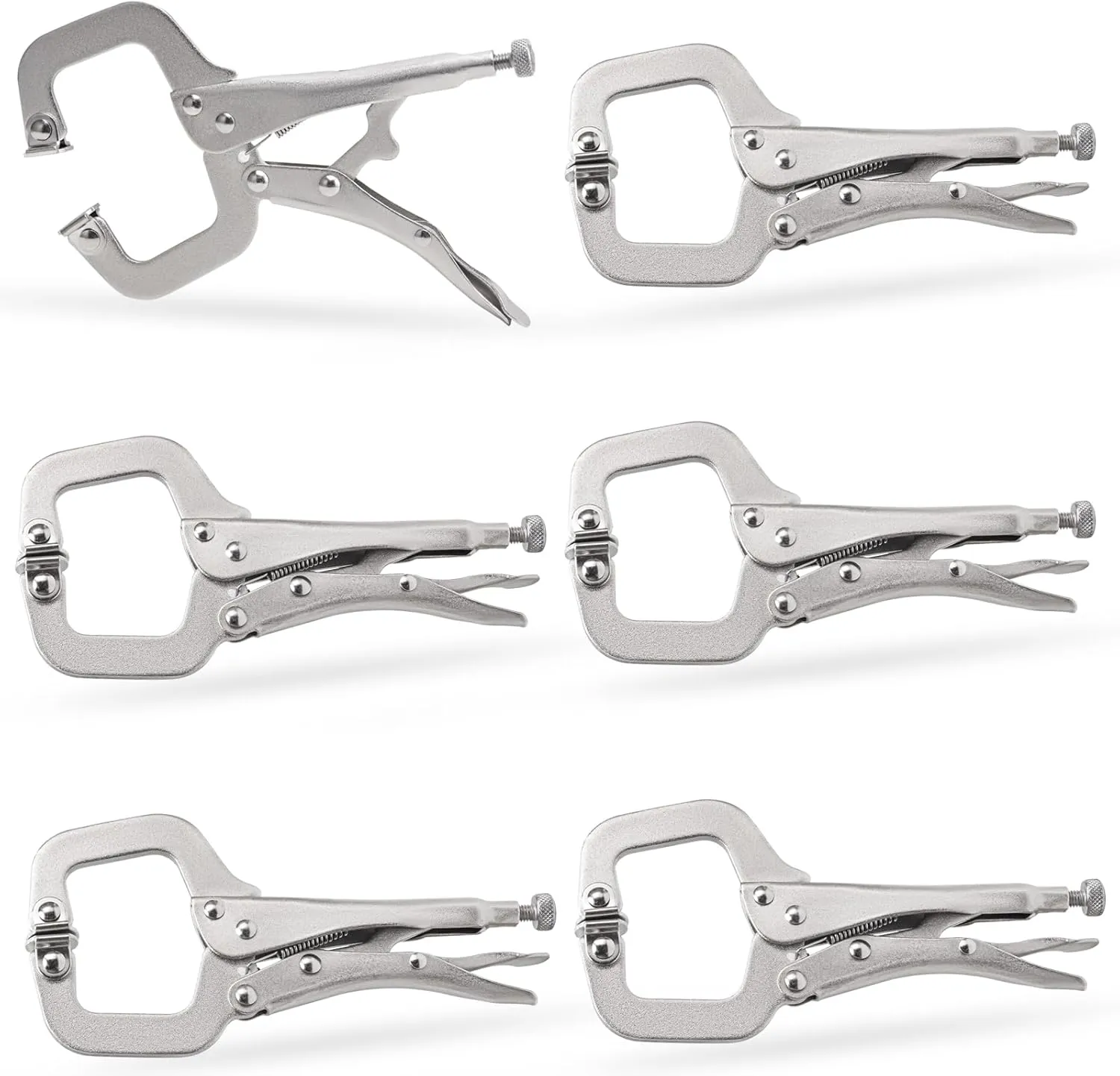 C Clamp Locking Pliers 6" Face Clamp, 6 Pcs Locking C Clamp, Pocket Hole Clamp for Woodworking, Welding, DIY, Heavy Duty Metal C-Clamp Locking Pliers with Adjustable Swivel Pads